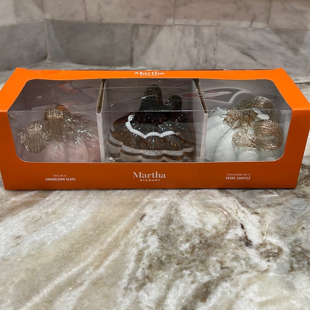 Martha Stewart Murano Style glass Pumpkins Set of 3 new
